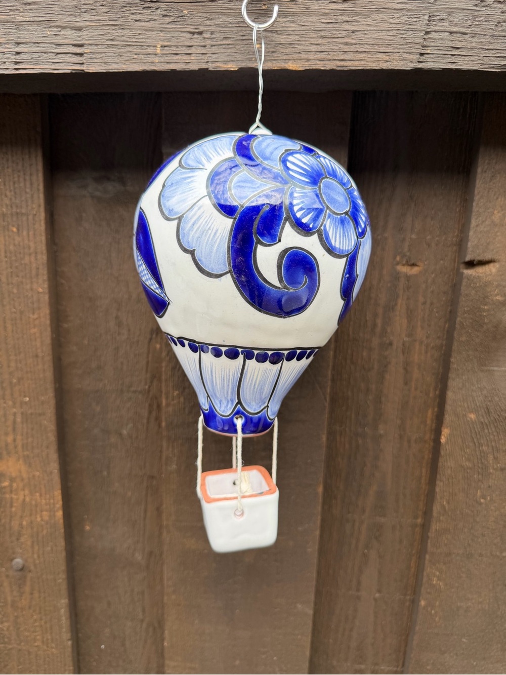 Blue and White Talavera Hot Air Balloon Hanging Accent - Decorative Home Accent